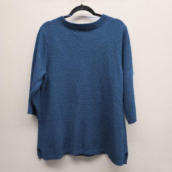 Karen Scott Sweater Womens XL Blue V Neck 3/4 Sleeve Textured Knit Pullover - Picture 4 of 9